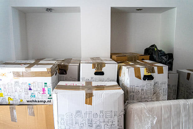 A room full of moving boxes