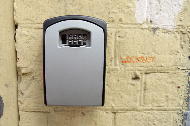 A lockbox fitted on an external wall
