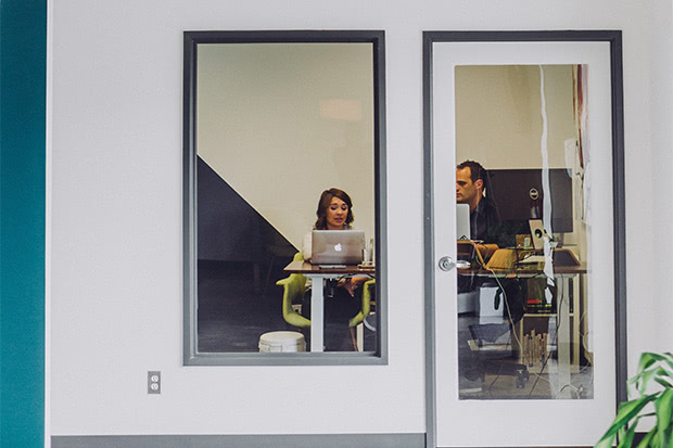 An internal office door